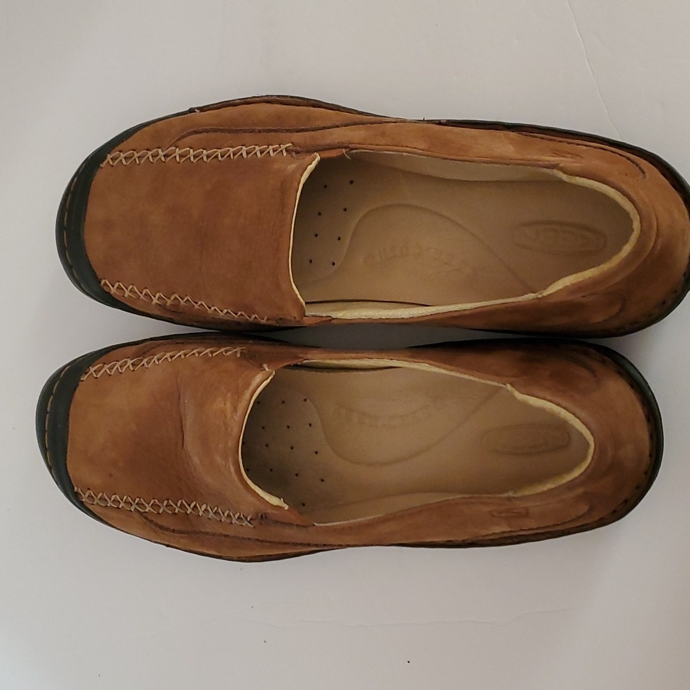 Keen Comfort cushion support mocs Brown leather EUC